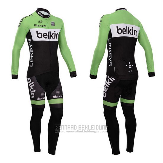 2014 Fahrradbekleidung Belkin Grun und Shwarz Trikot Langarm und Tragerhose